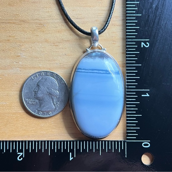 New Owyhee Opal Stone Oval Silver Overlay Pendant Necklace w Cord - Picture 5 of 6